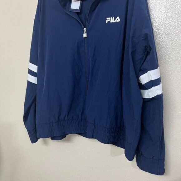 Fila Jovia Women Athletic Plus Size 2X Zip-Front Logo Track Jacket Navy White - Picture 4 of 12
